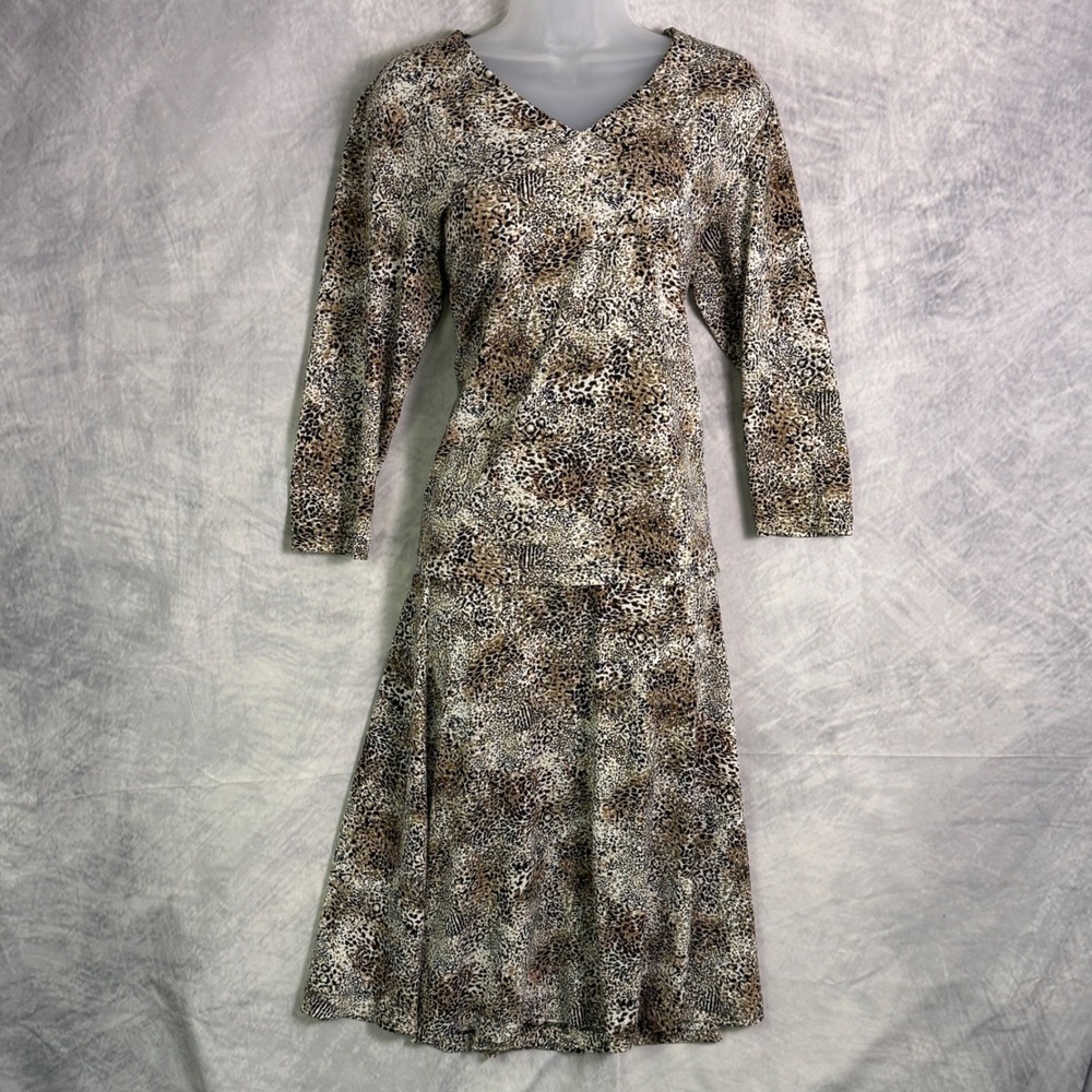 Vtg Laura Ashley‎ Animal Print Skirt Set Womens sz S 2pc mob wife y2k
